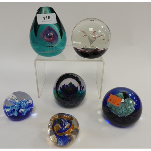 118 - Six Caithness glass paperweights including Saladin, Tropicana, Snowflower, Floral Illusion, Mini Moo... 