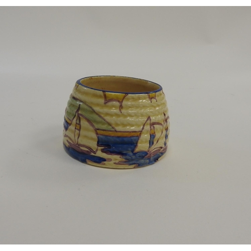 119 - Clarice Cliff Fantasque preserve pot in the Gibraltar pattern (no cover), height 5cm