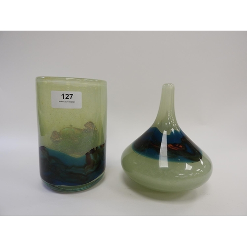 127 - Mdina glass cylinder vase and a similar Mdina baluster specimen vase (2)