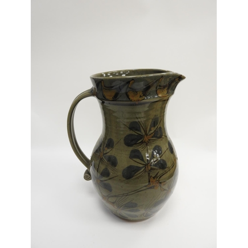 192 - Studio Pottery large stoneware jug, unmarked, height 32.5cm