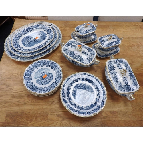 194 - Copeland late Spode rural scenes printware dinner service, circa 1900 - 1910 (21 pieces)