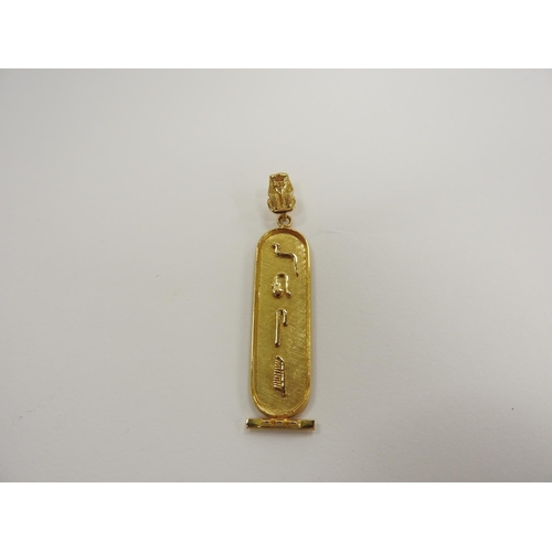 267 - Egyptian yellow gold hieroglyph pendant, 50mm, weight approx. 5.7g