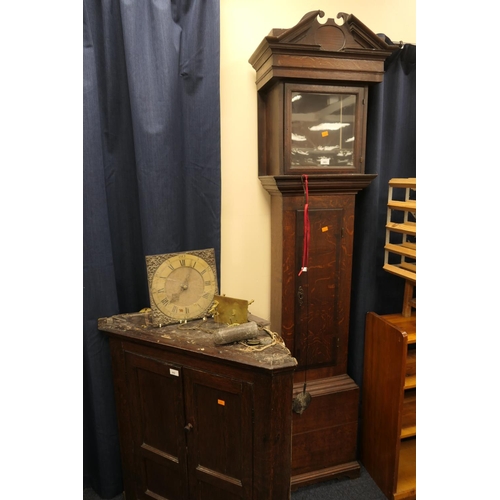 443 - Oak long case clock with a brass 11