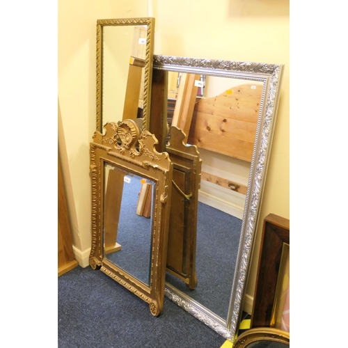 450 - Gilded wall mirror in the Georgian style, large silvered framed wall mirror, further hall mirror (3)