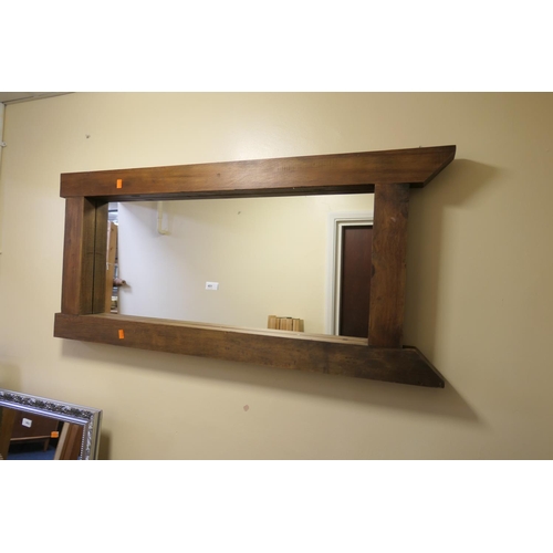 451 - Rough hewn wooden framed wall mirror, 120cm x 54cm