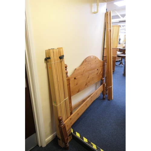 453 - Modern pine double bed, width 147cm, headboard height 108cm