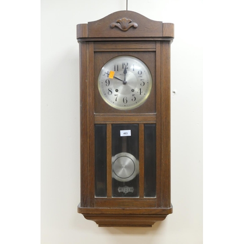 463 - Oak cased chiming wall clock, retailed by Butt & Co., Chester