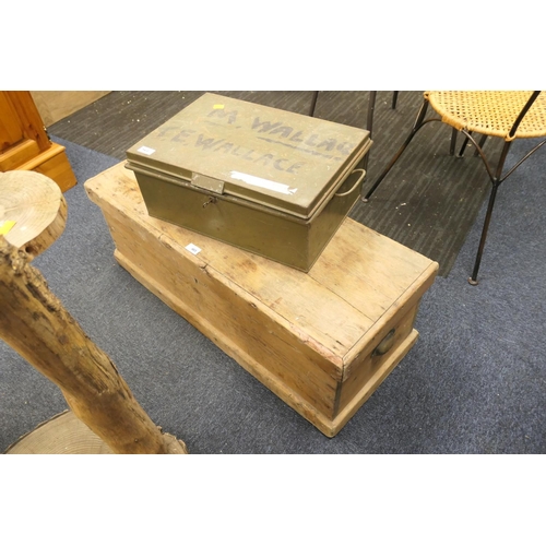 465 - Victorian pine tool chest and a metal deedbox (2)