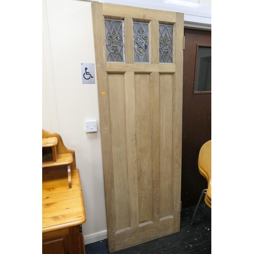 466 - 1930s oak door with leaded glass panels, width 74.5cm, height 104.5cm