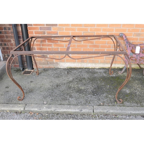 473 - Wrought metal garden table frame, the top 137cm x 77cm