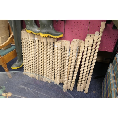 481 - Quantity of pine barley twist staves, various heights from 82cm to 67cm