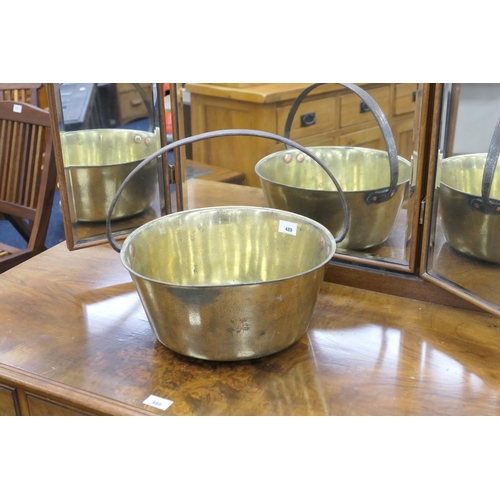 489 - Victorian heavy brass jam pan