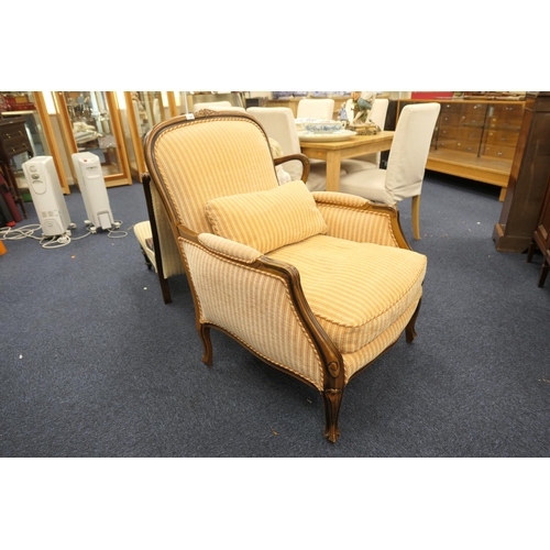 495 - French style upholstered armchair, width 80cm, depth 90cm