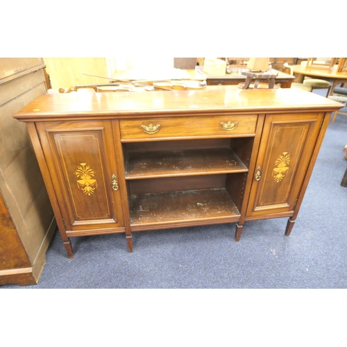 499 - Gillows of Lancaster, Victorian mahogany and inlaid side cabinet with open bookcase centre, width 15... 