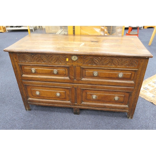 504 - 18th Century oak joined chest with faux four drawer front, width 133cm, height 80cm, depth 58cm