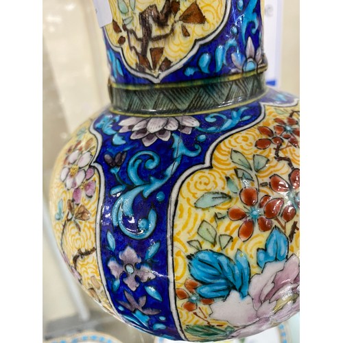 120 - Theodore Deck Aesthetic period faience jug, decorated with panels featuring birds, flowers and insec... 