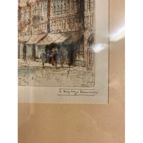 2 - Pair of signed coloured drypoint etchings of Chester landmarks