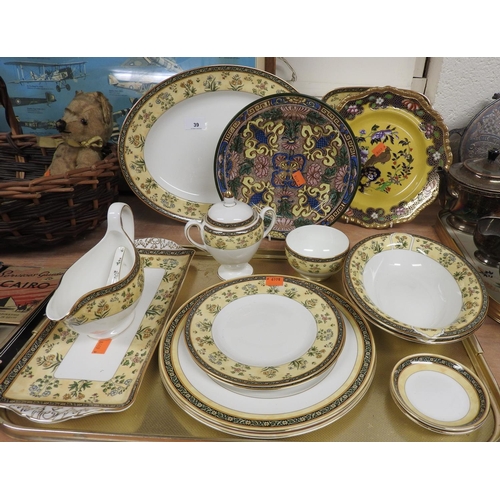 39 - Mason's ironstone yellow ground plate, Wedgwood India pattern china dinner wares etc.