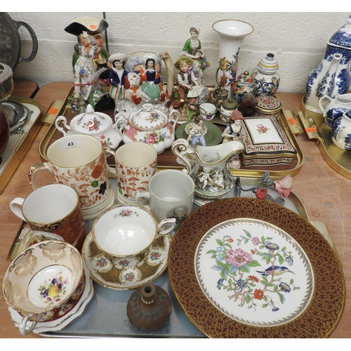 43 - Decorative ceramics including Sitzendorf shepherd and shepherdess figures, Royal Crown Derby figure ... 