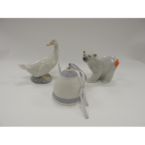 113 - Lladro polar bear, Nao goose and a Lladro 1993 Christmas bell (3)