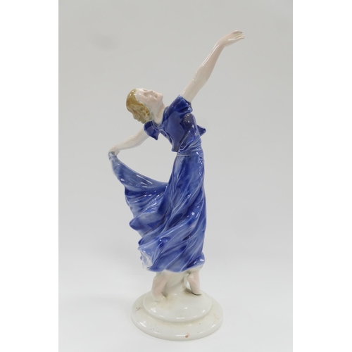 147 - Art Deco style pottery dancing figure in the style of Goldscheider, height 33cm