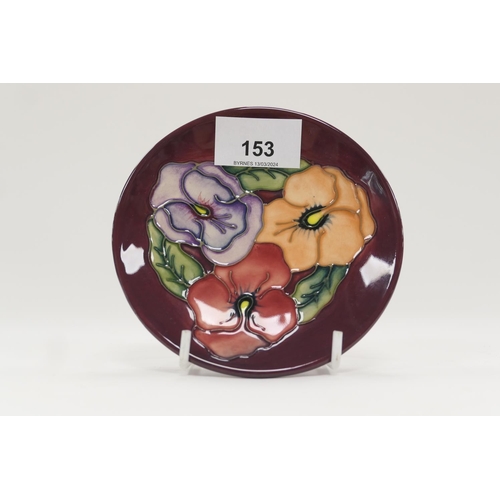 153 - Moorcroft Pansies ruby ground small dish