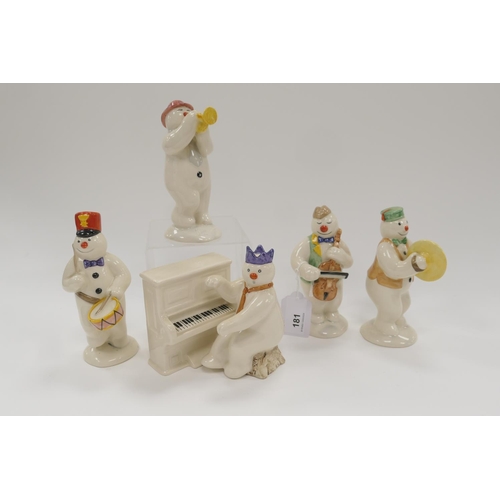 181 - Five Royal Doulton The Snowman Gift Collection figures 'Cymbal player', 'Drummer', 'Cellist', 'Trump... 