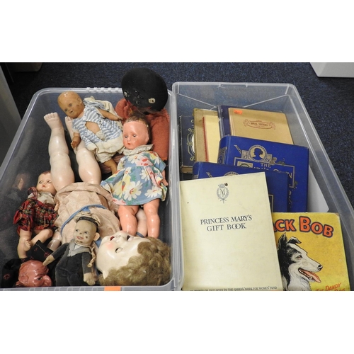 102 - Assorted dolls including a Nora Wellings small sailor boy doll, also a number of children's books in... 