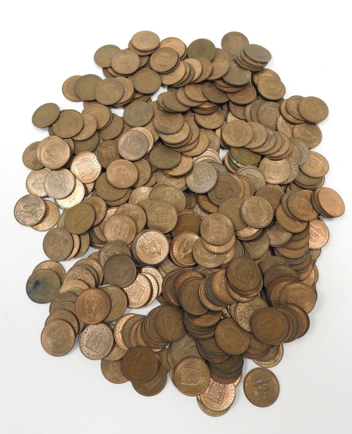 Large quantity of Jersey Liberation pennies 1945, good condition throughout