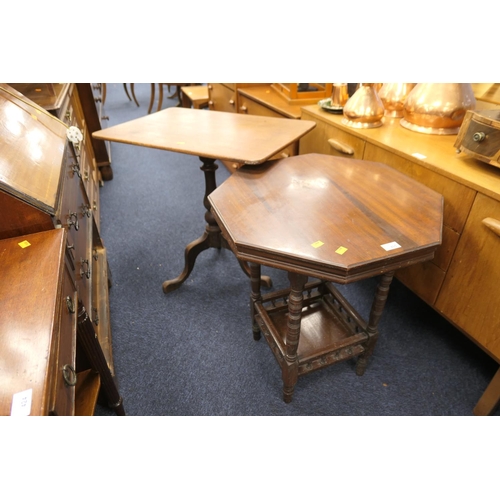 425 - Victorian walnut octagonal topped window table; also a mahogany tilt top tripod table (2)