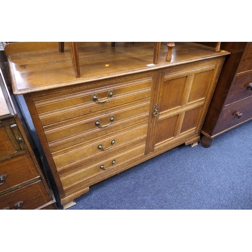 428 - Late Victorian or Edwardian oak side cabinet fitted with four drawers, width 122cm