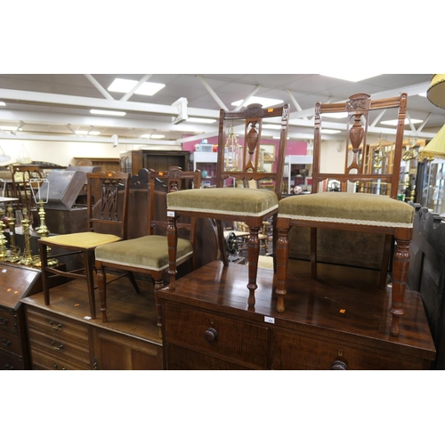 429 - Three good quality carved walnut side chairs, circa 1900; also an Edwardian mahogany and inlaid side... 