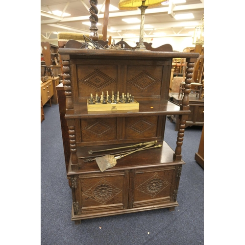 433 - Jacobean Revival carved oak buffet cabinet, width 97cm, height 151cm, depth 44cm