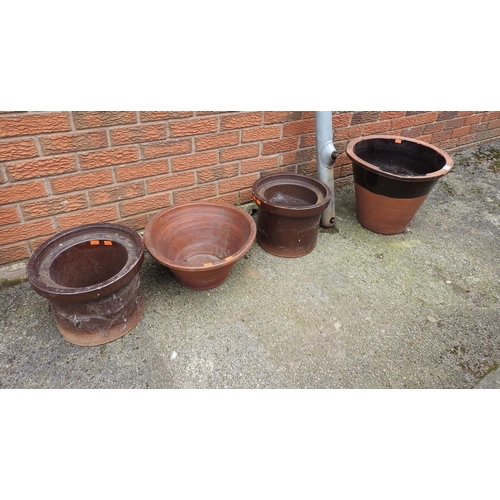 501 - Buckley Pottery treacle glazed terracotta planter, 45cm diameter, height 38cm; also a Buckley Potter... 