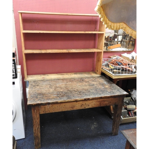 513 - Victorian pine work table and a set of pine open shelves (2)