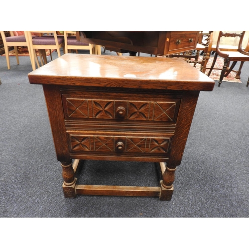 577 - Oak two drawer bedside table