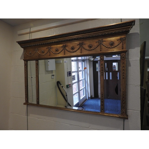 606 - Regency style gilt framed over mantel mirror, width 131cm, height 81cm