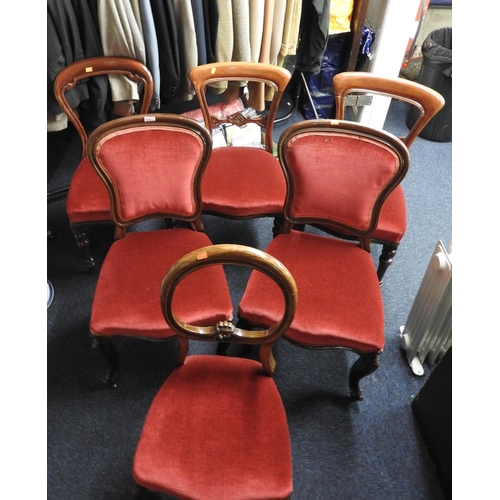 616 - Pair of Victorian mahogany red fabric upholstered side chairs in the French taste with original bras... 