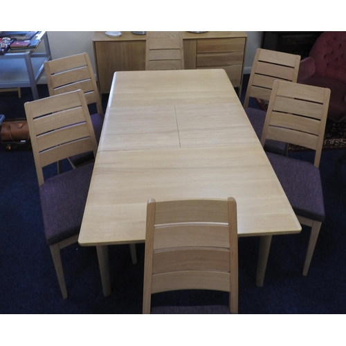 626 - Ercol Romana dining room suite in matt oak finish, comprising small extending table, width 190cm, le... 