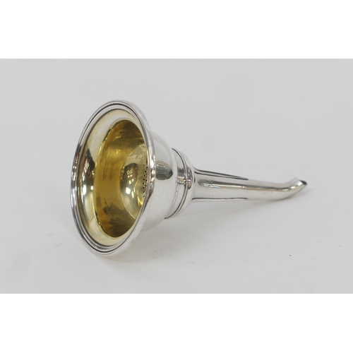 102 - Elkington & Co. silver plated wine funnel, gilded bowl interior, 16cm