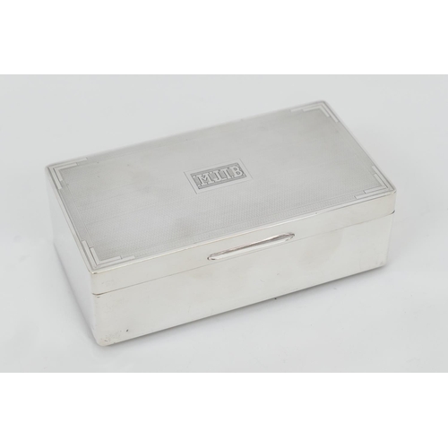 103 - George VI silver cigarette box, Birmingham 1947, rectangular form, the lid engraved with initials, c... 