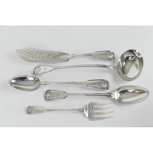 107 - Victorian silver canteen of loose cutlery by George Adams and John Samuel Hunt, London 1850/58, in t... 