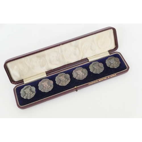 110 - Set of Edwardian silver buttons, maker H&A, Birmingham 1901, each cast with the head and shoulders o... 