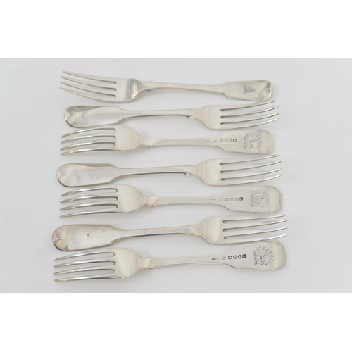 117 - Six George IV silver fiddle pattern table forks, by Walter Thornhill, London 1828; also a George III... 