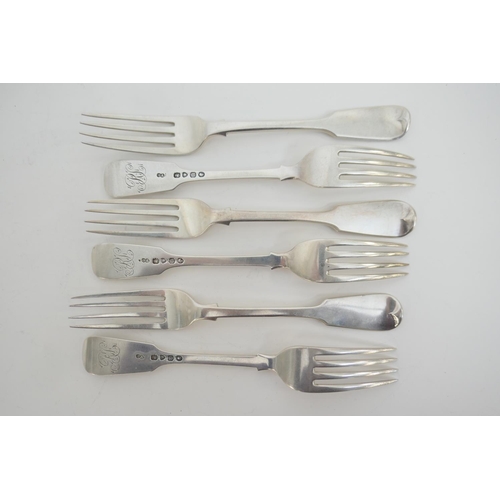 119 - Set of six Victorian silver fiddle pattern dessert forks, by George Adams, London 1851, gross weight... 