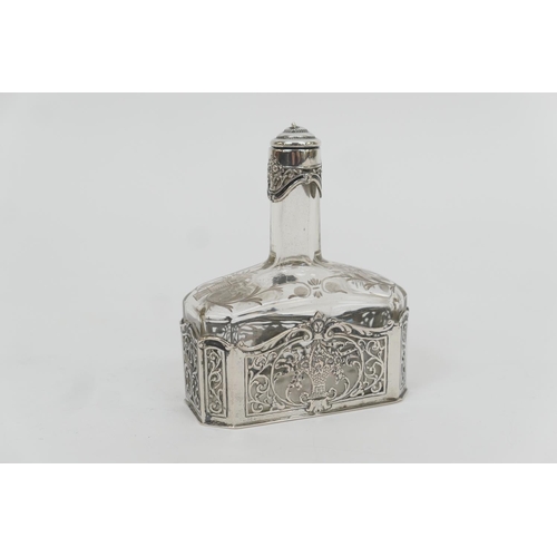 123 - German silver mounted glass scent flask, in the manner of Stork and Sinsheimer, late 19th Century, o... 