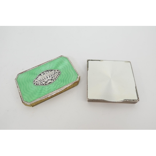 130 - Asprey & Co., London, a silver and pearlescent enamelled compact, Birmingham 1914, square form inset... 