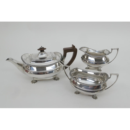 138 - George VI silver three piece tea service, maker GH, Sheffield 1937, comprising teapot of bombe form ... 