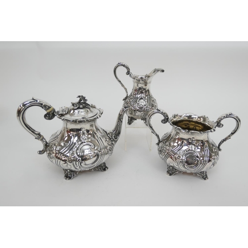 144 - Victorian silver three piece tea service, maker probably George Richards, London 1853, comprising li... 