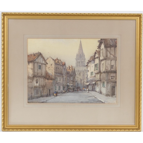 256 - Noel Harry Leaver (1889-1951), Pair, Spire of St. Pierre, Caen, and Normandy street scene, watercolo... 